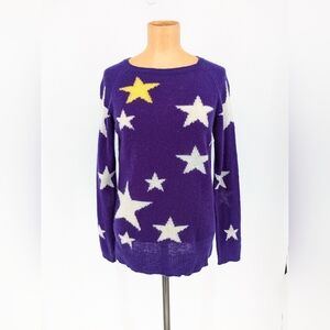 Amuse Paris Womens Size XS Sweater 100% Cashmere Purple Stars Print Luxury Knit